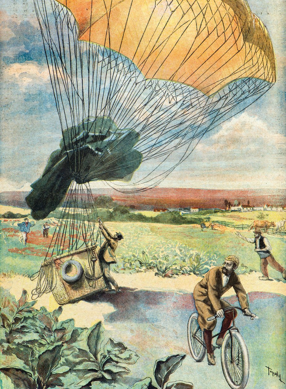 aterrizaje de un globo en campo abierto de Oswaldo Tofani