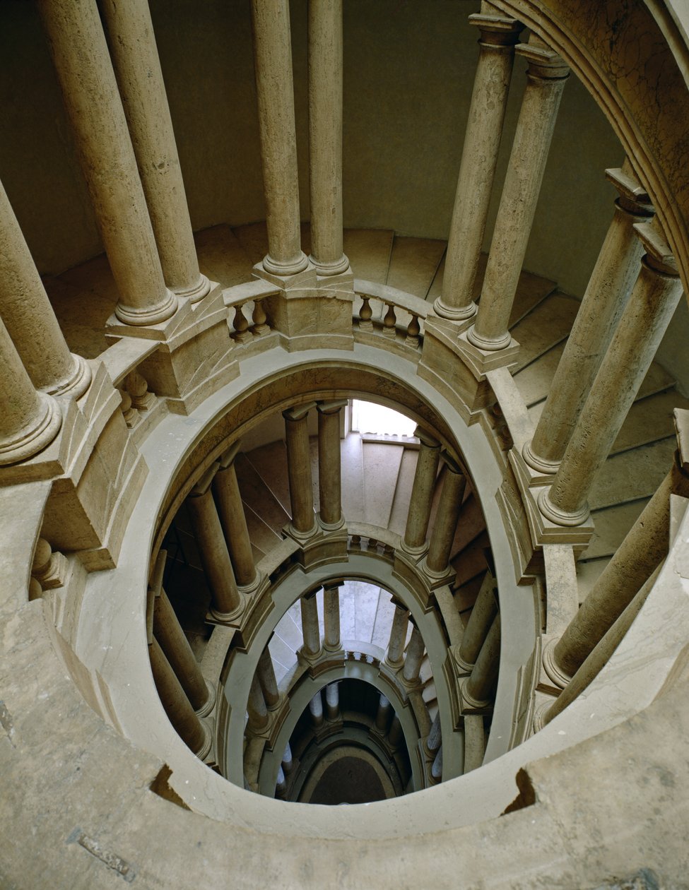 El Palazzetto (Pequeño Palacio) detalle de la escalera de caracol vista desde arriba, 1589 de Ottaviano Mascherino