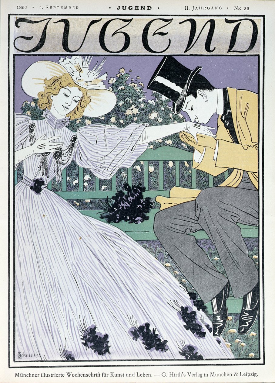 Amantes en un banco, ilustración de portada para la revista 