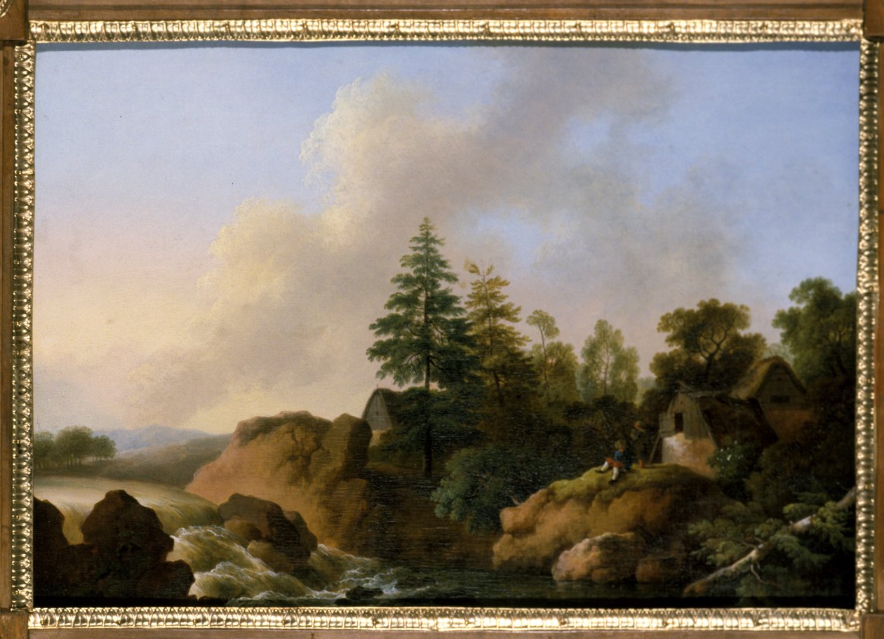 Paisaje montañoso con cascada de Otto Wagner