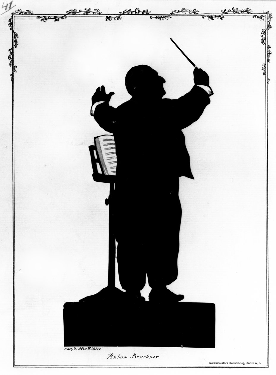 Silueta de Anton Bruckner (1824-96) compositor austriaco, dirigiendo (grabado) (foto en blanco y negro) de Otto (after) Bohler
