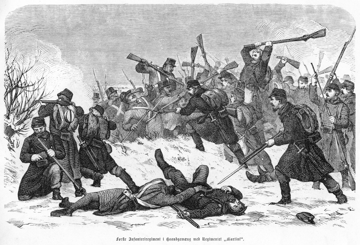 Primer Regimiento de Infantería en combate con el Regimiento "Martini", pub. 1865 de Otto Bache