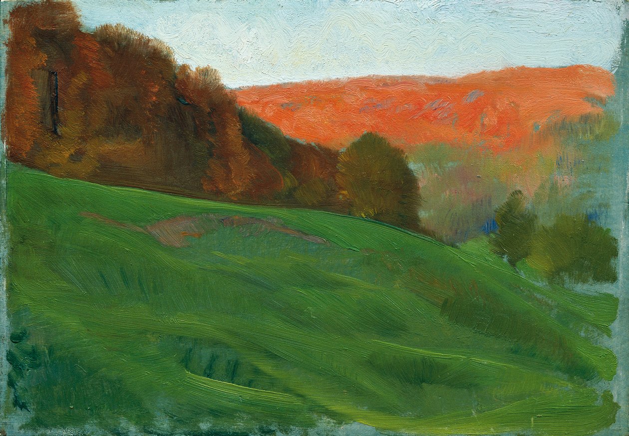 Bosque de otoño detrás de un prado verde de Otto Friedrich
