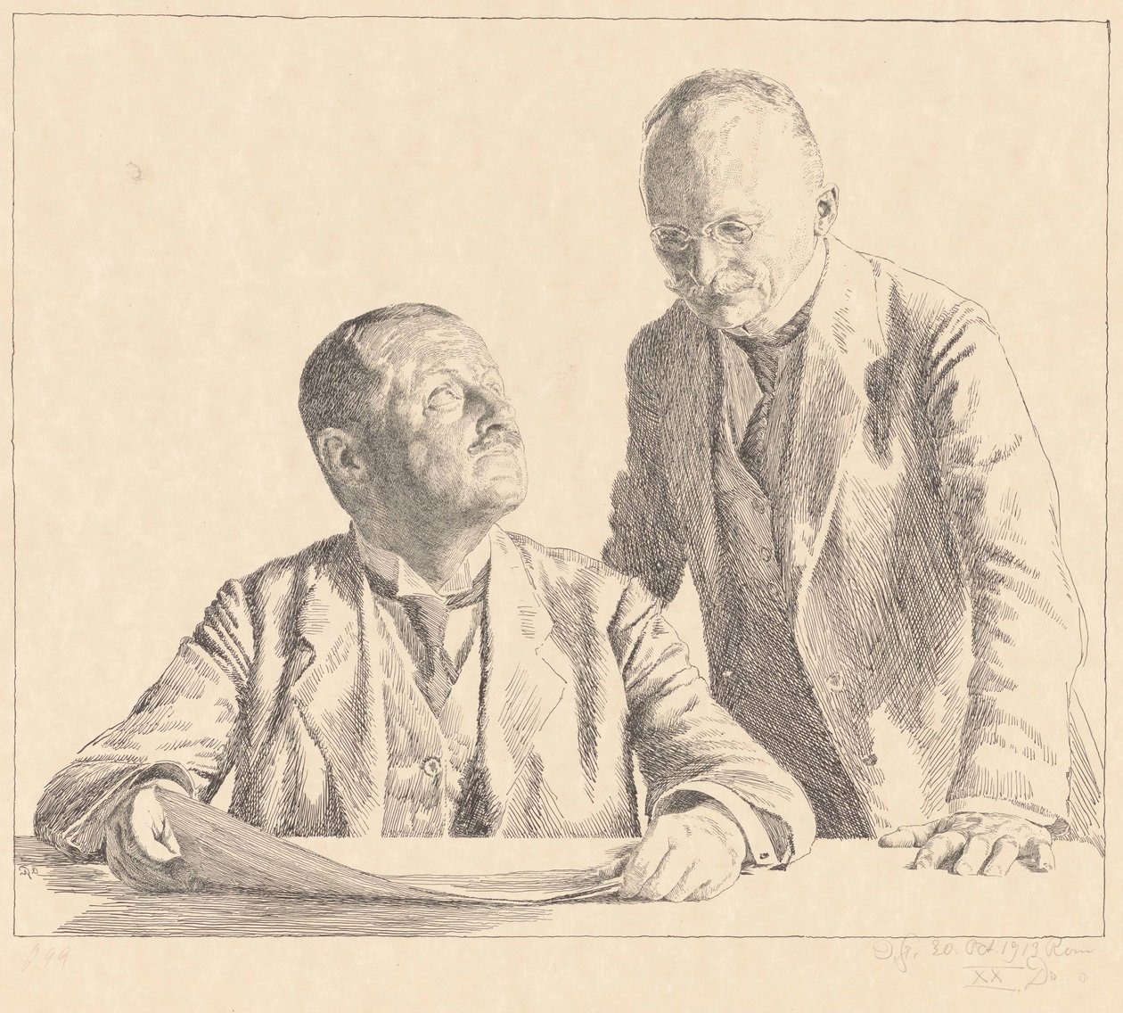 Doble retrato de los coleccionistas Guido von Usedom y Gustav von Houwald el sammler de Otto Greiner (signed by artist)