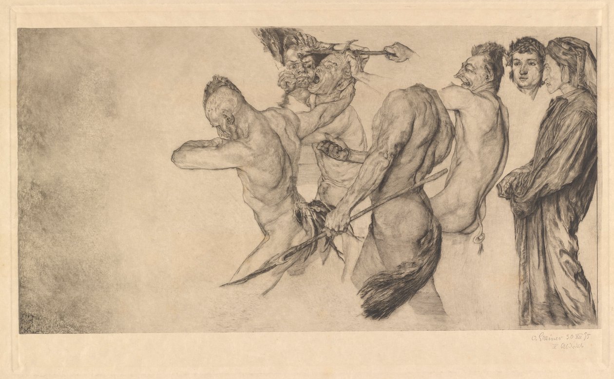 Dante y Virgilio visitando el infierno (Inferno Canto 22) de Otto Greiner