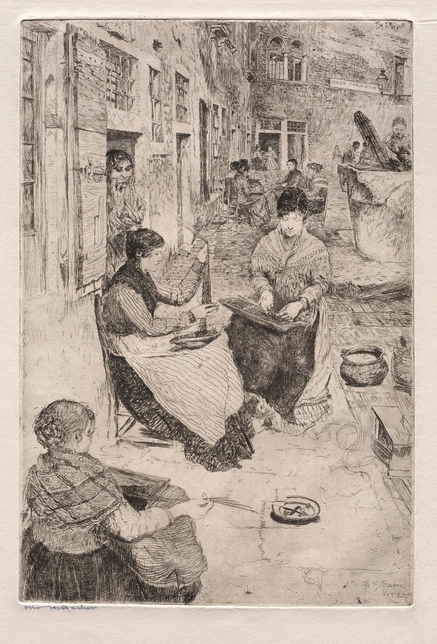 Grabados de Venecia: Ensartadores de cuentas, 1882 de Otto H. Bacher
