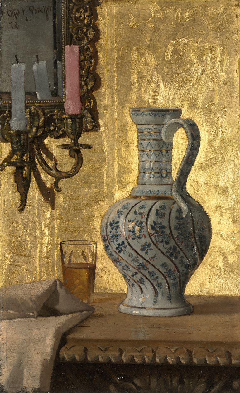 Jarra y un vaso sobre una mesa, 1878 de Otto H. Bacher