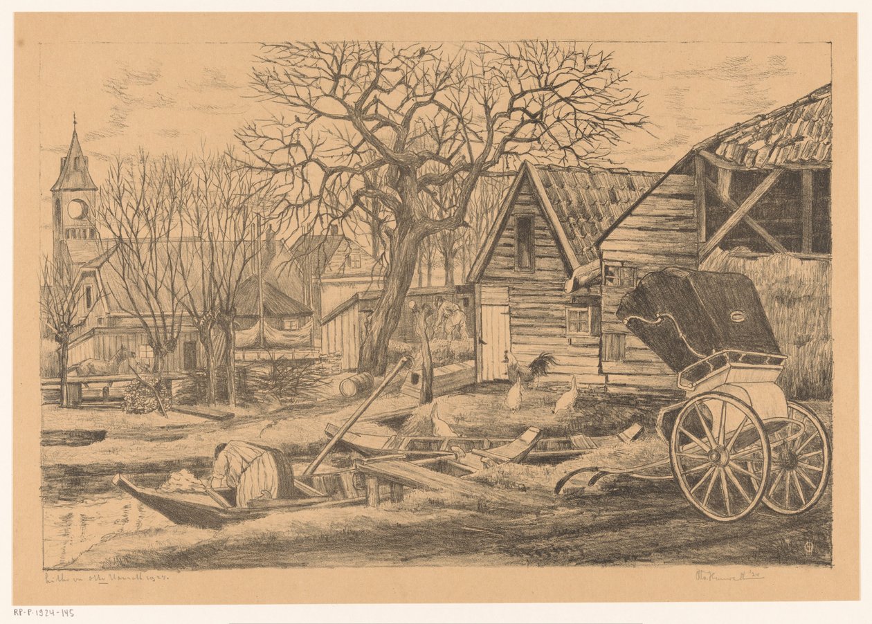 Pueblo junto al agua de Otto Hanrath (signed by artist)