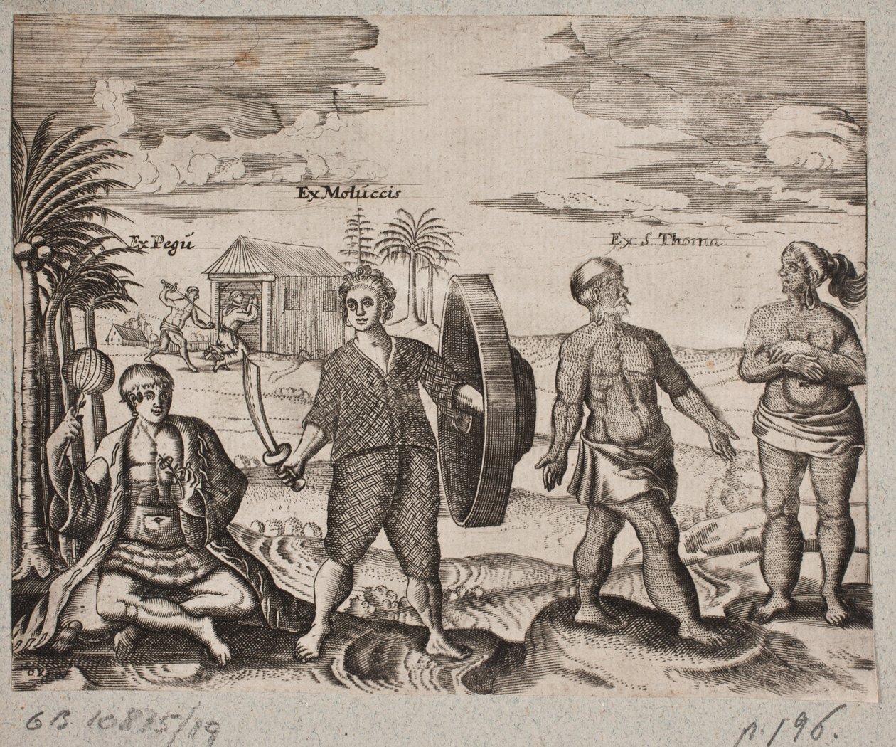 Nativos, incluyendo un guerrero de las Molucas de Otto Koch