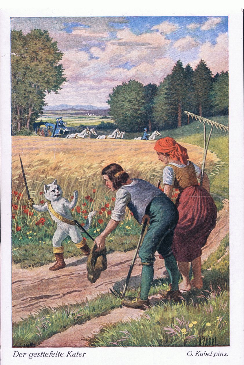 El Gato con Botas (cuento europeo), tarjeta postal de Alemania de Otto Kubel