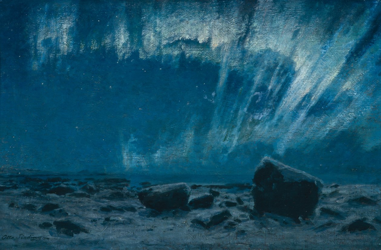 Luces del norte (óleo sobre lienzo) de Otto Ludvig Sinding