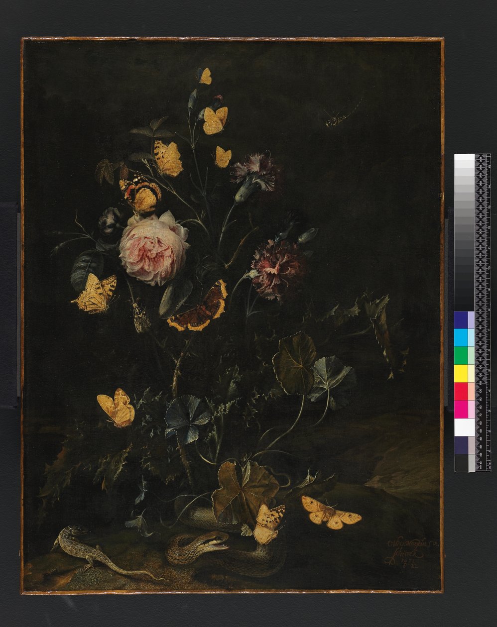 Flores, insectos y reptiles, 1673 de Otto Marseus  van Schrieck