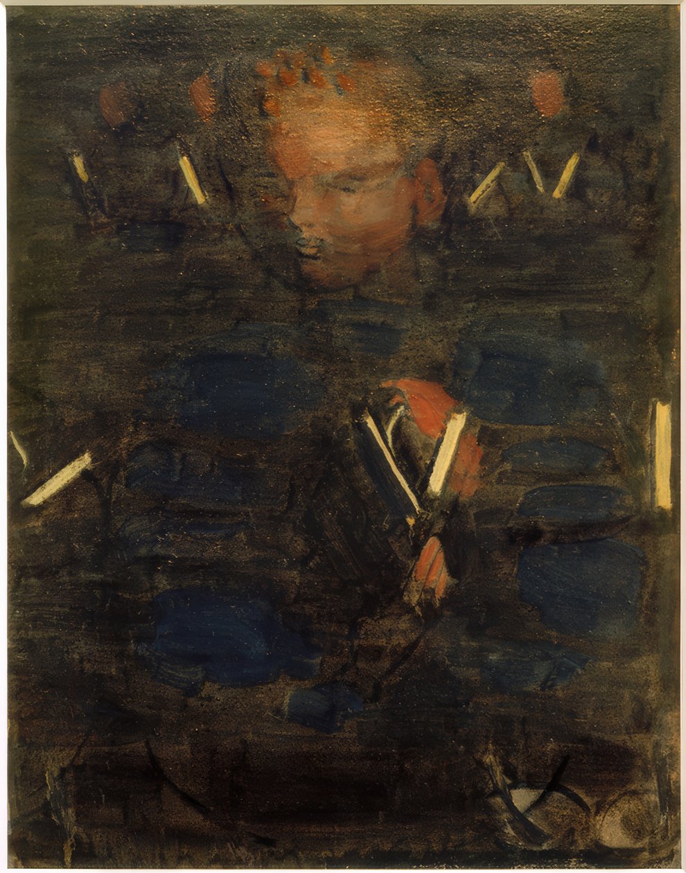 Preparación (Devoción en el comedor). Estudio parcial (Niño con libro de cantos) de Otto Meyer Amden
