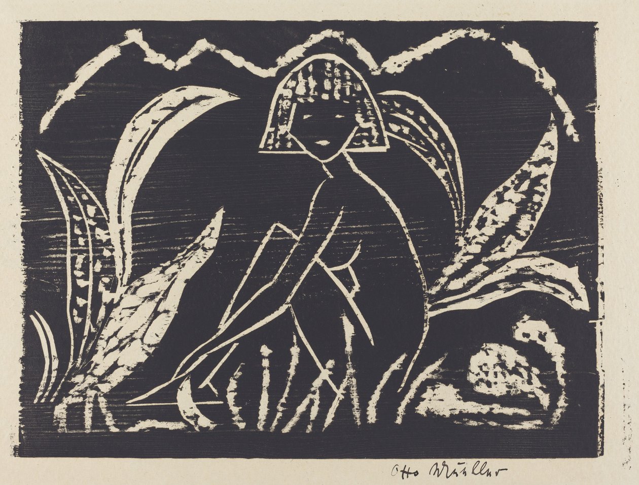 Figura desnuda de una niña en un paisaje de Otto Müller