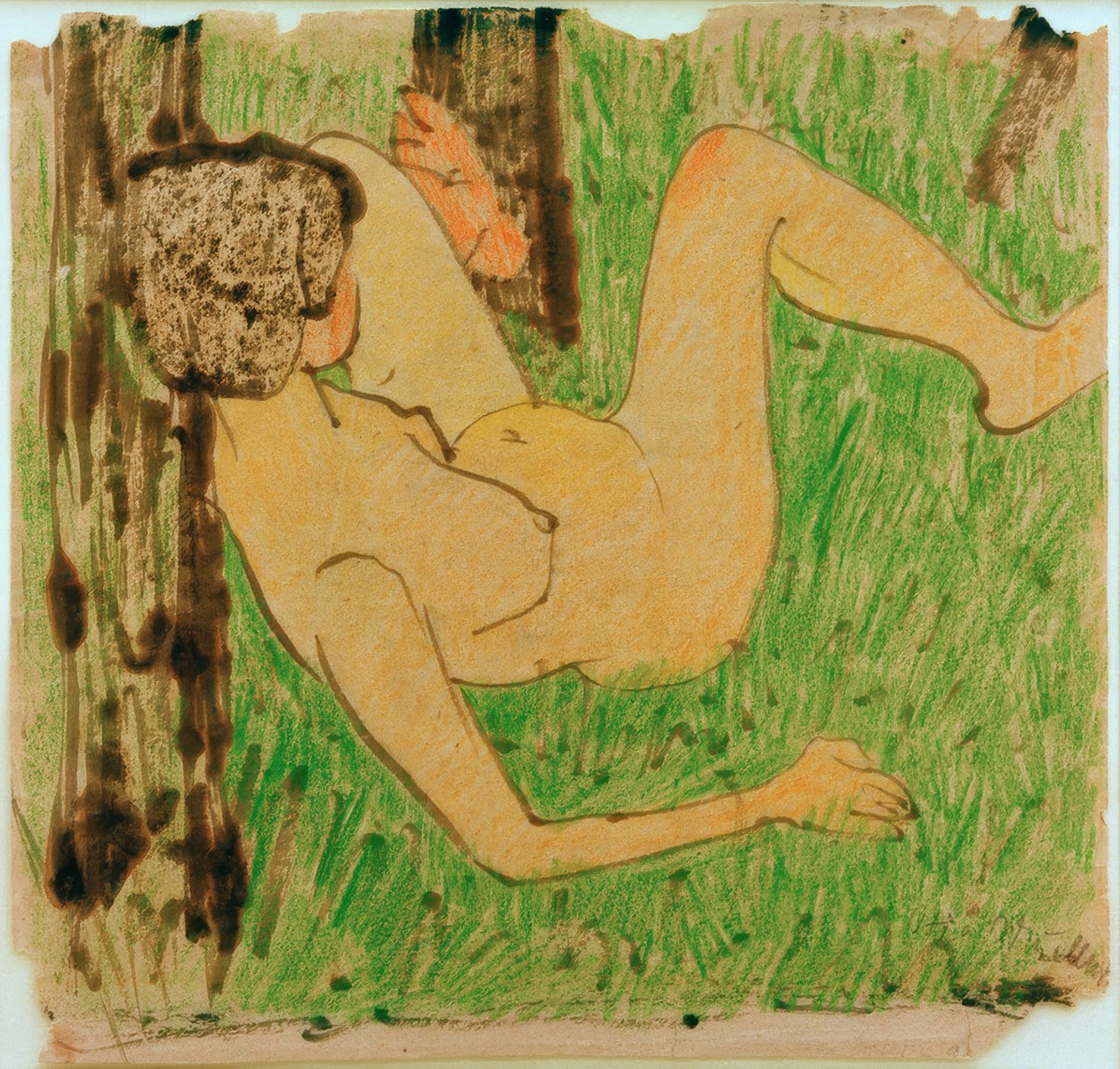 Niña desnuda descansando de Otto Mueller
