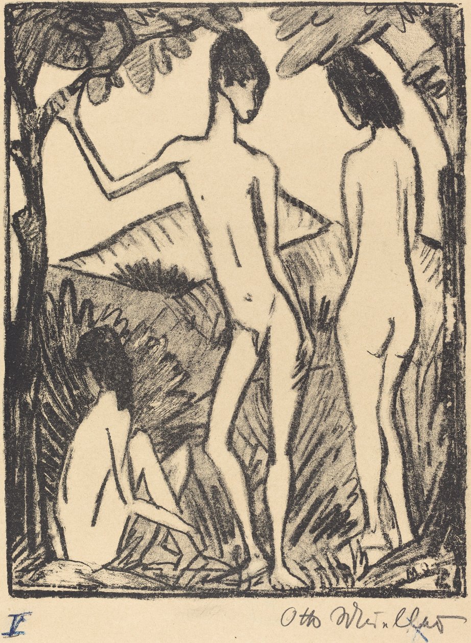 Niño de pie y dos niñas de Otto Müller
