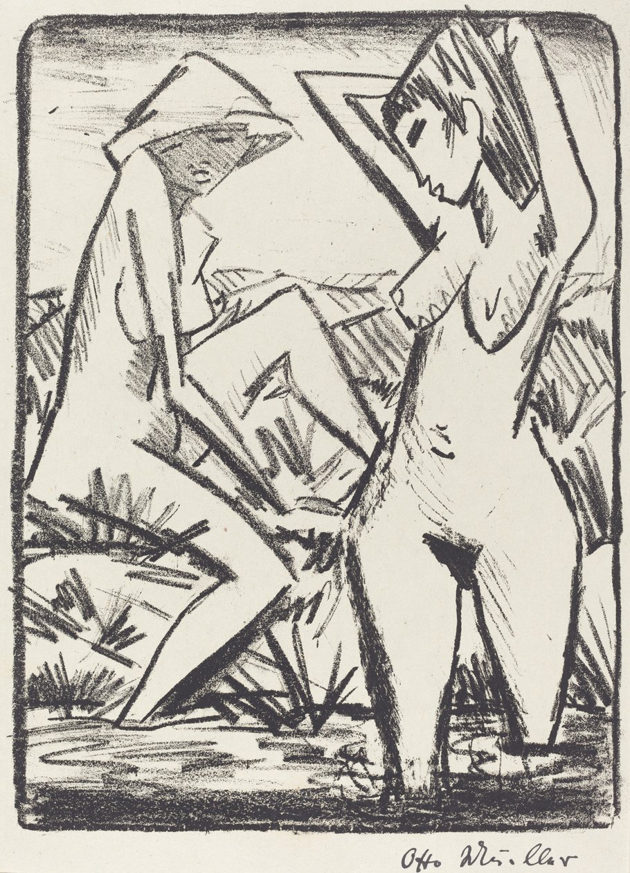 Chica de Pie en el Agua y Otra Sentada en la Orilla de Otto Müller