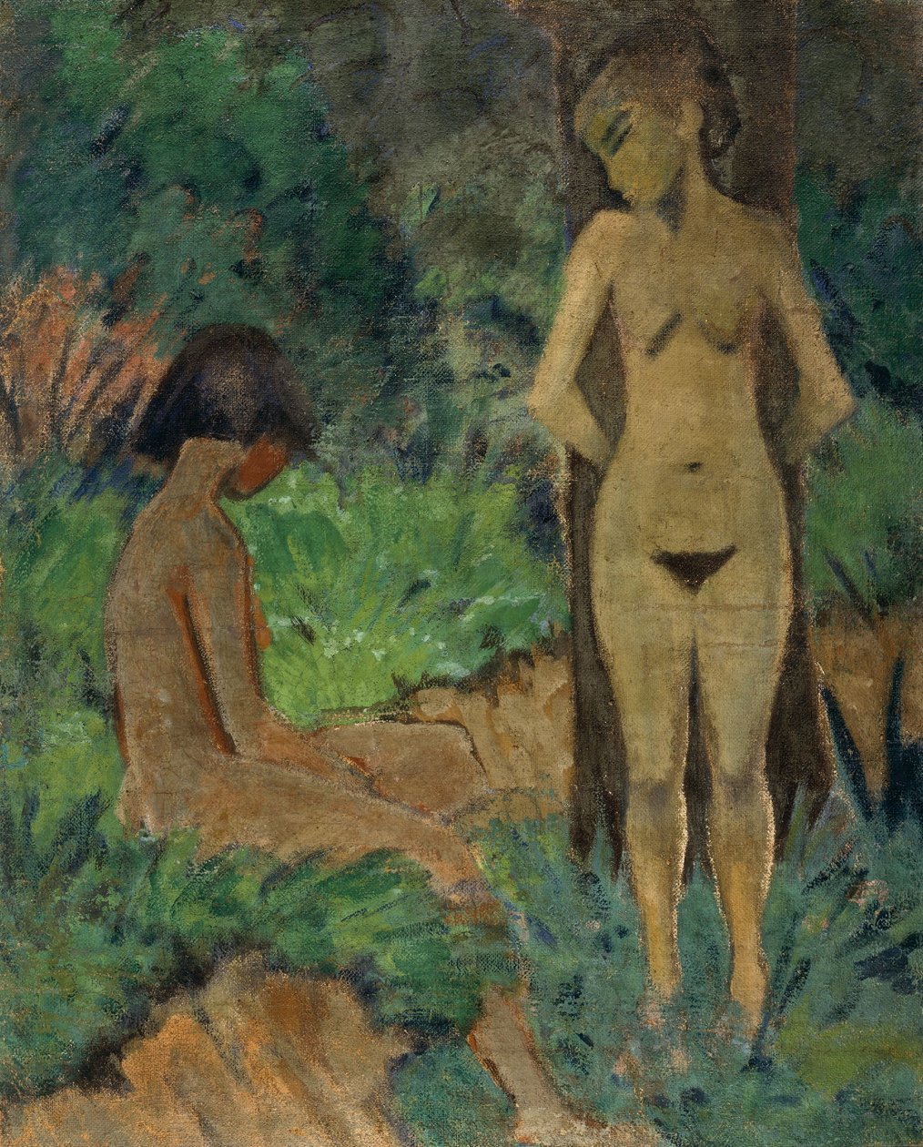 Bañistas bajo los árboles, c.1925 (pintura de cola sobre lienzo) de Otto Muller or Mueller