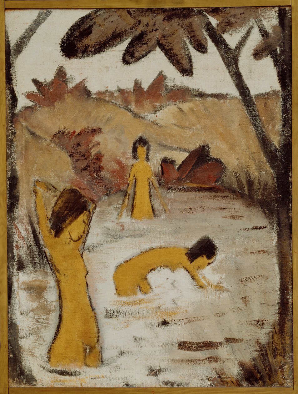 Tres bañistas en un estanque (moquillo sobre arpillera) de Otto Muller or Mueller