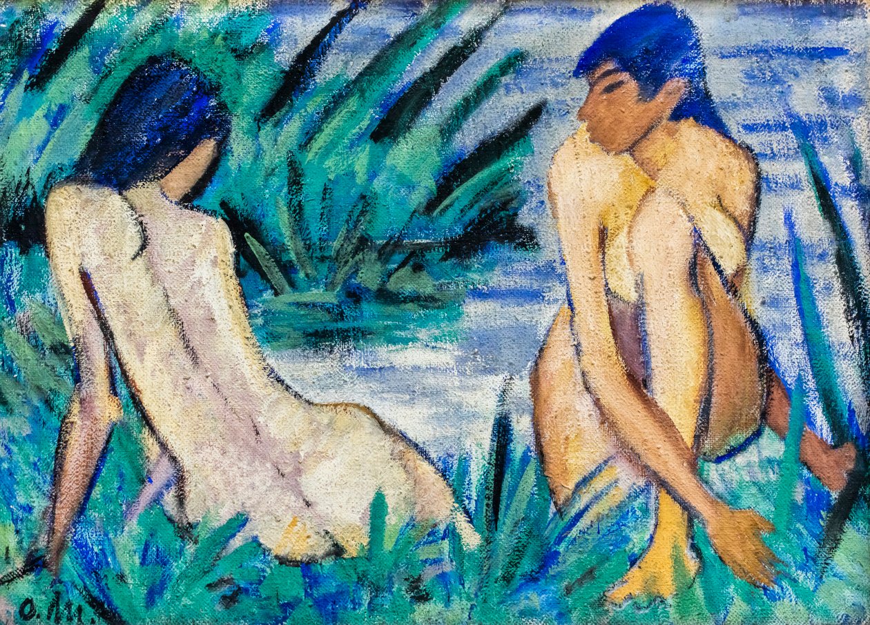 Two Girls in the Reeds, ca. 1920 (Óleo sobre yute) de Otto Muller or Mueller