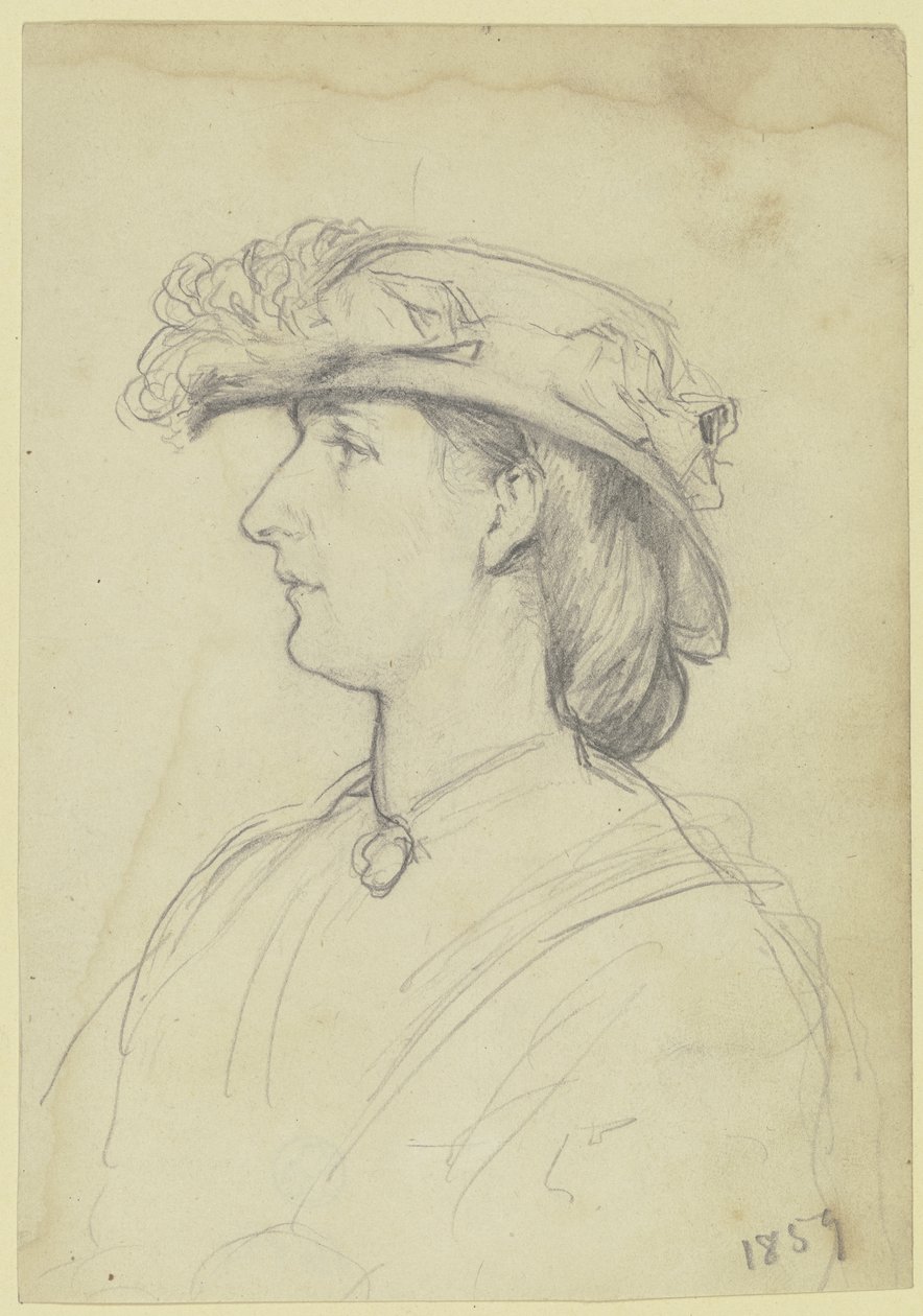 Retrato de una mujer con sombrero, de perfil hacia la izquierda de Otto Scholderer