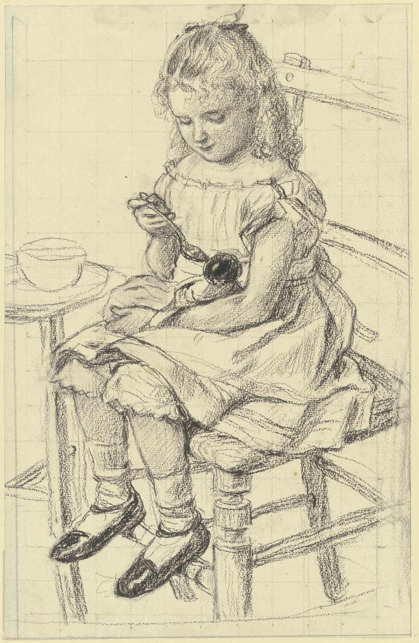 Una niña dando de comer a su muñeca de Otto Scholderer