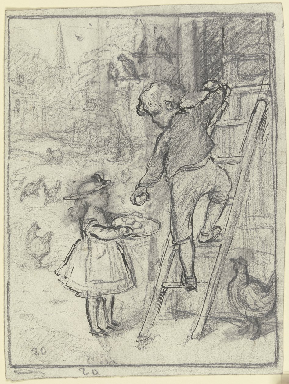 Niños y niñas recogiendo huevos de Otto Scholderer