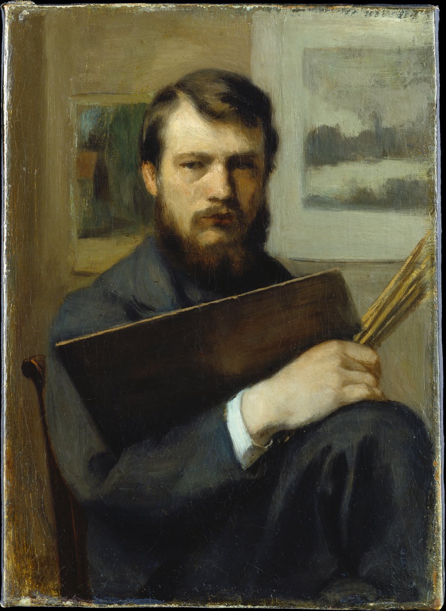 Autorretrato con paleta y pinceles de Otto Scholderer