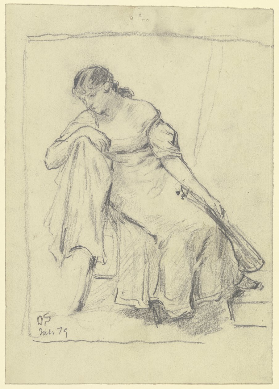 Mujer sentada con mandolina de Otto Scholderer
