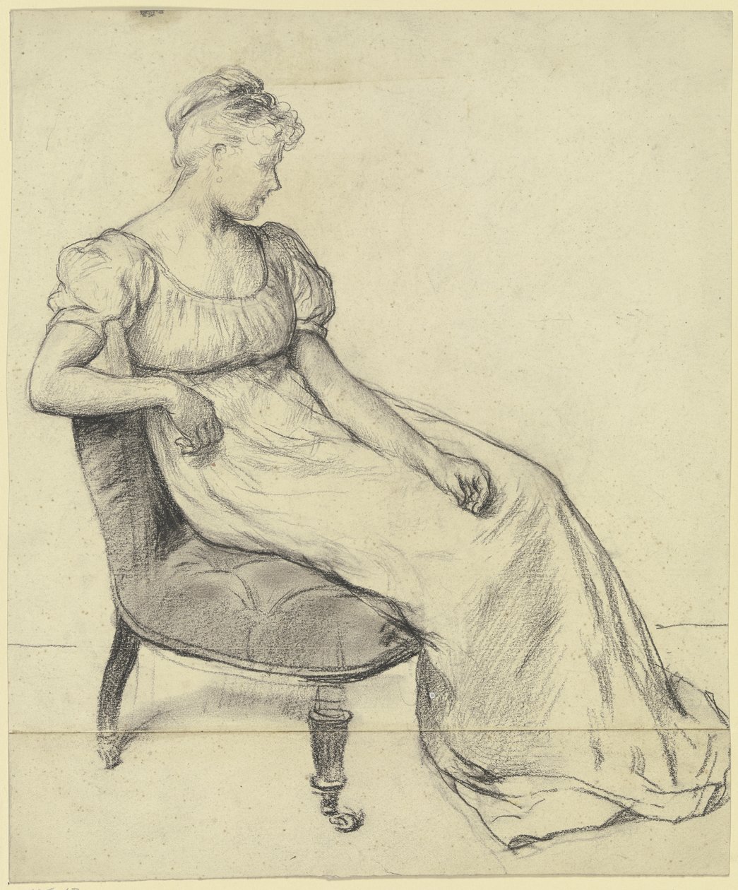Mujer sentada de «Preparación para el baile de disfraces» de Otto Scholderer
