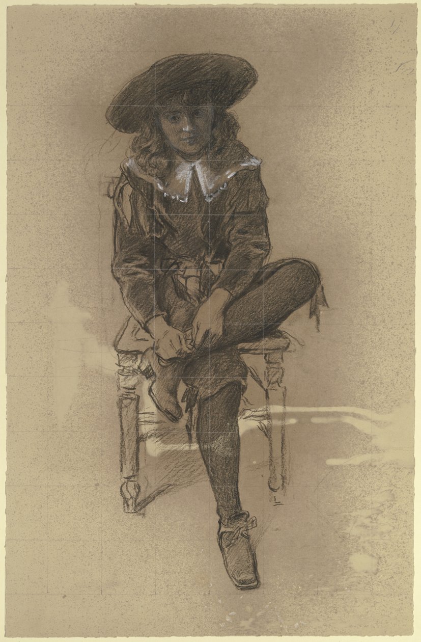 Muchacho sentado con traje histórico de la «Preparación para el baile de disfraces» de Otto Scholderer
