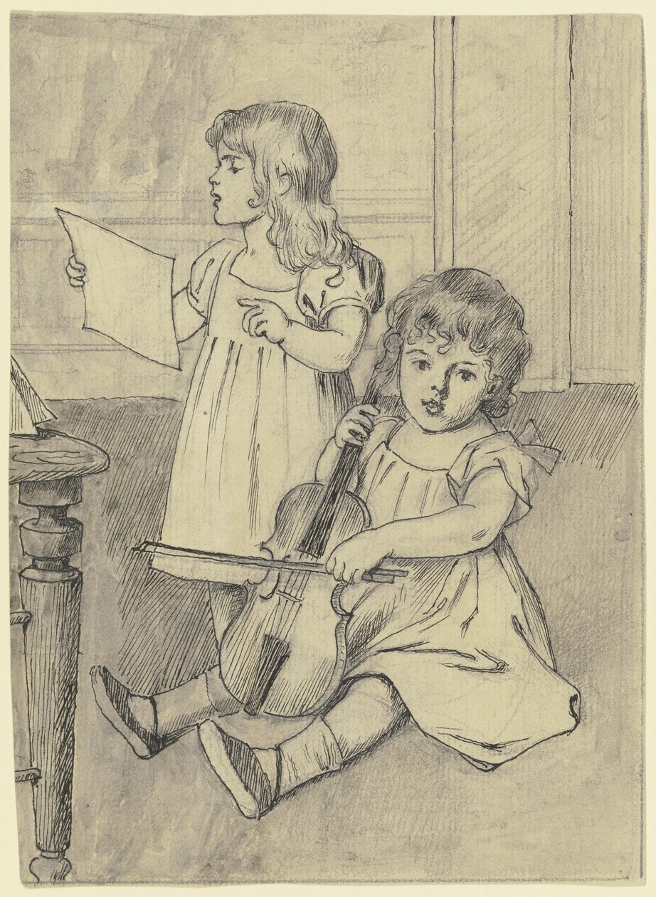 Dos niños tocando música de Otto Scholderer