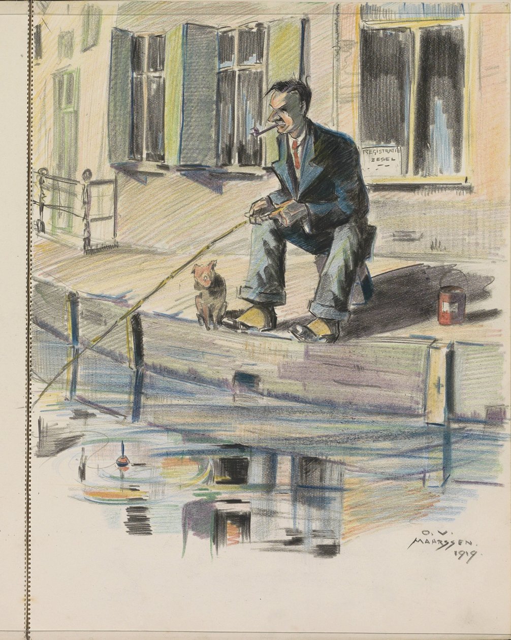 Hombre pescando junto a un canal en Maarssen de Otto Verhagen (I)