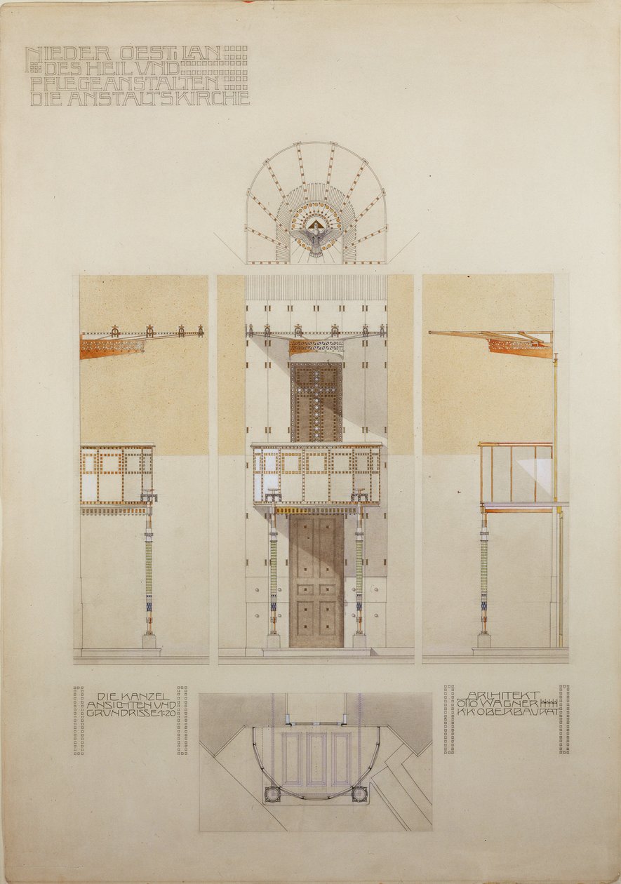 Boceto para el púlpito de la iglesia de Steinhof, el hospital central de Viena para enfermos mentales ... de Otto Wagner