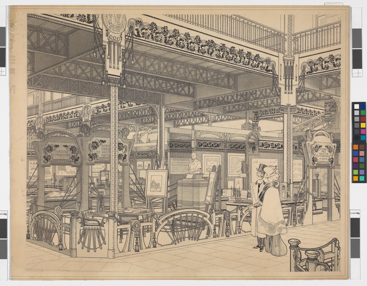 Exposición Universal de París, grupo VI: ingeniería y ferrocarriles en el Campo de Marte, perspectiva de Otto Wagner