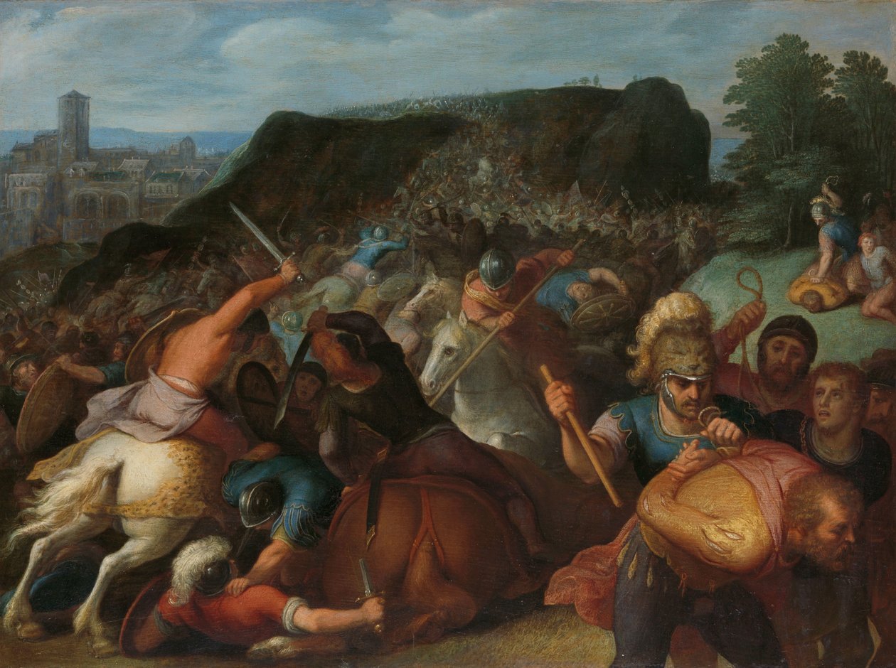 Valentinus es tomado prisionero
Valentín es hecho prisionero
uno de una serie de doce sobre la insurrección de los bátavos contra los romanos de Otto van Veen