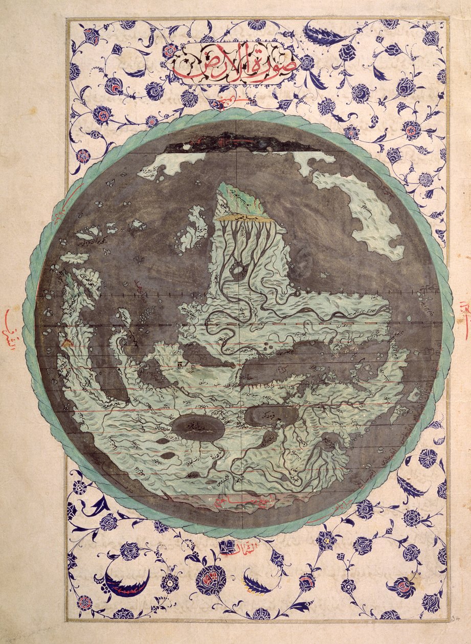 Mapa del Mundo, de una copia de Zubdat al-Tawarikh de Ottoman School