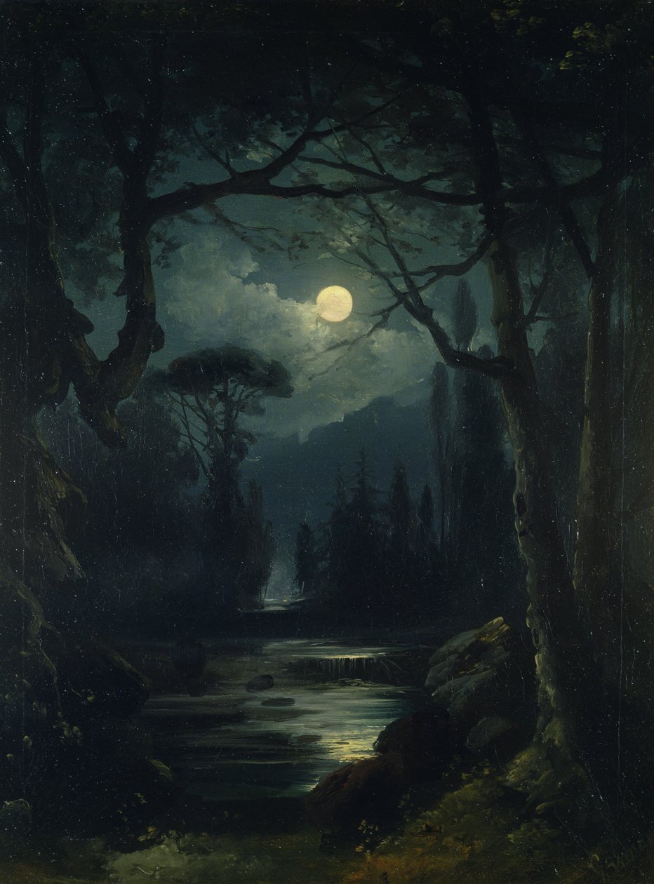 Escena de bosque a la luz de la luna de Ottoman School