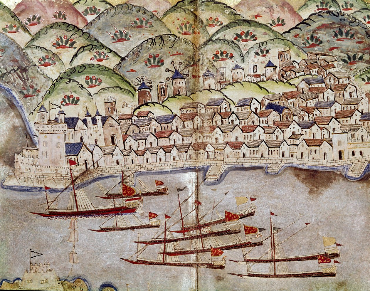 Arte otomano: vista de Marsella, Francia (miniatura) de Ottoman School