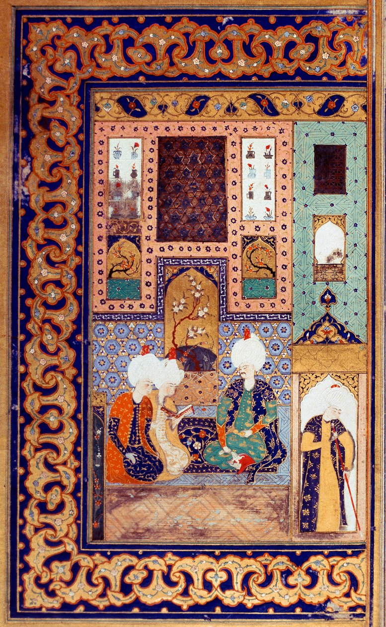 Representación del Sultán Selim I llamado el Terrible (1470-1520) acompañado de dos de sus súbditos. Miniatura tomada del 