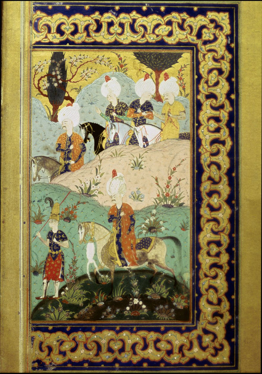 Imperio Otomano: representación del Sultán Selim I llamado el Terrible (1470-1520) a caballo. Miniatura del “Divan” (colección de poemas) escrito por el Sultán Selim I. (Ms. FY1330, fol. 27) siglo XVI. Estambul, Biblioteca Universitaria de Ottoman School