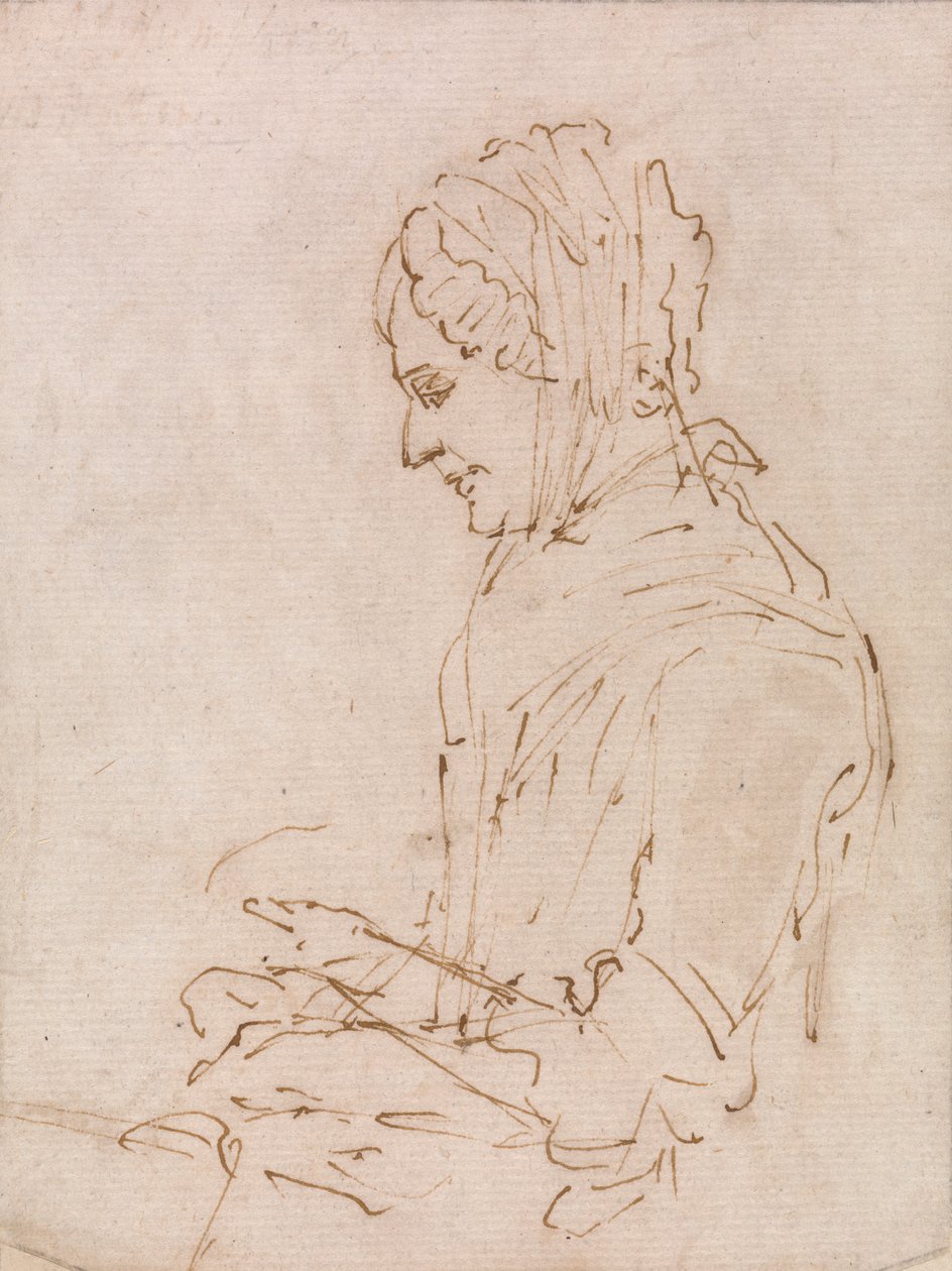 Estudio de la madre del artista cosiendo de Ozias Humphry