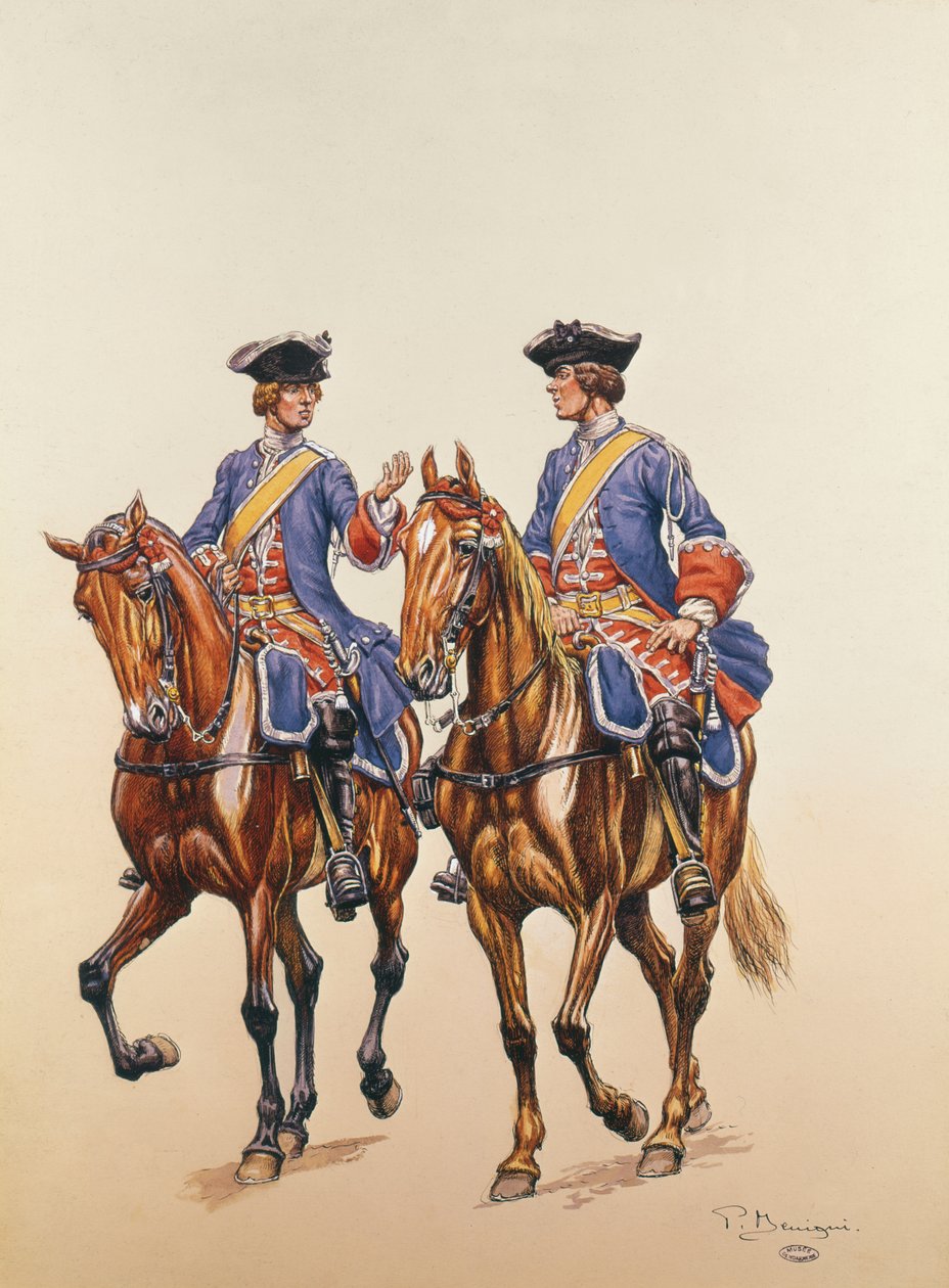 Sargento adjunto y arquero de la fuerza policial montada de la Isla de Francia, c.1750 de P. Benigni