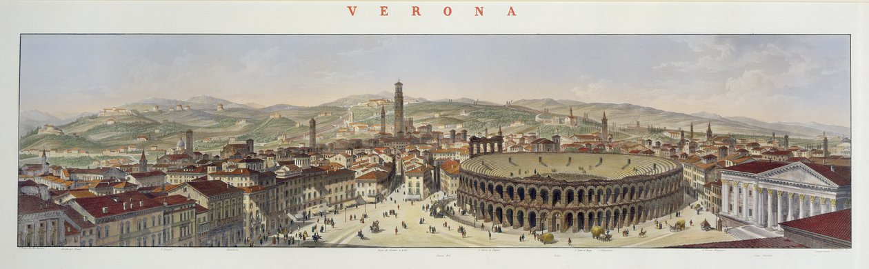 Vista de Verona, grabado por L. Cherbuin de P. Majocchi