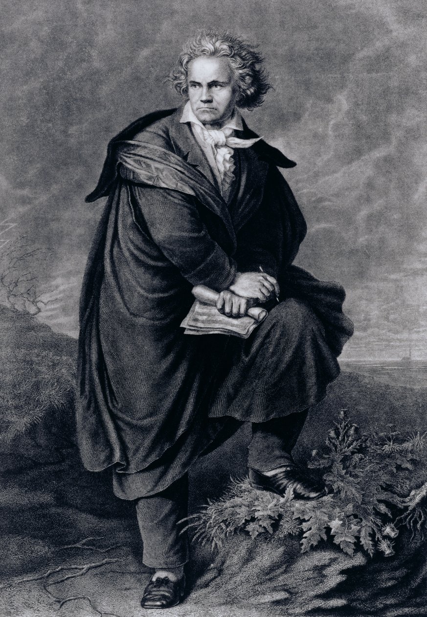 Ludwig van Beethoven (1770-1827), compositor alemán, grabado por Paul Barfus (1823-95) de P. Schworer
