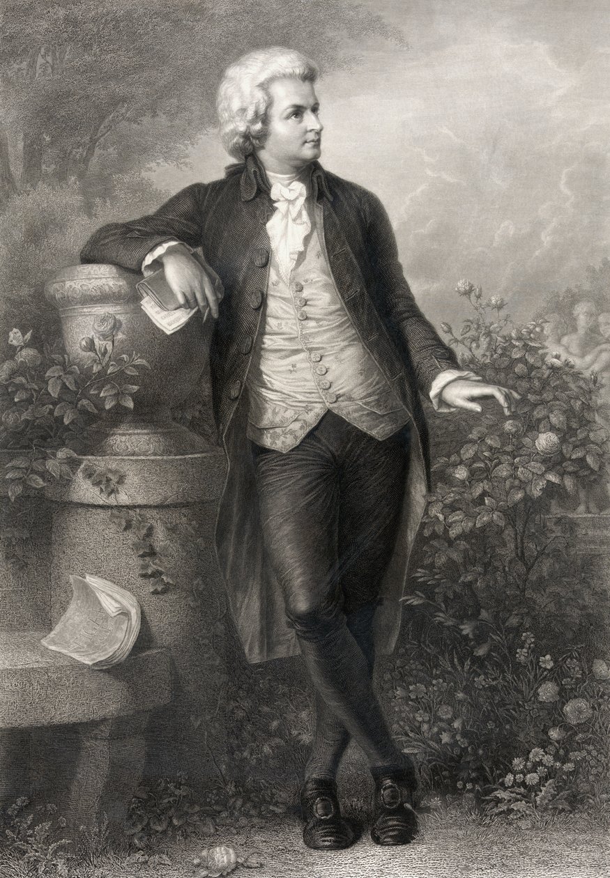 Wolfgang Amadeus Mozart, grabado por Paul Barfus (1823-95) de P. Schworer