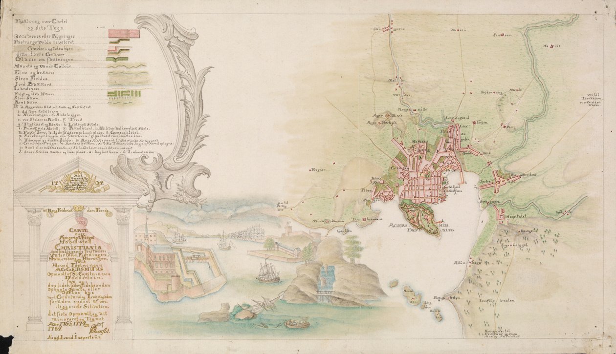 El mapa fue publicado a mano (1784) y muestra Christiania de P. Stockfleth