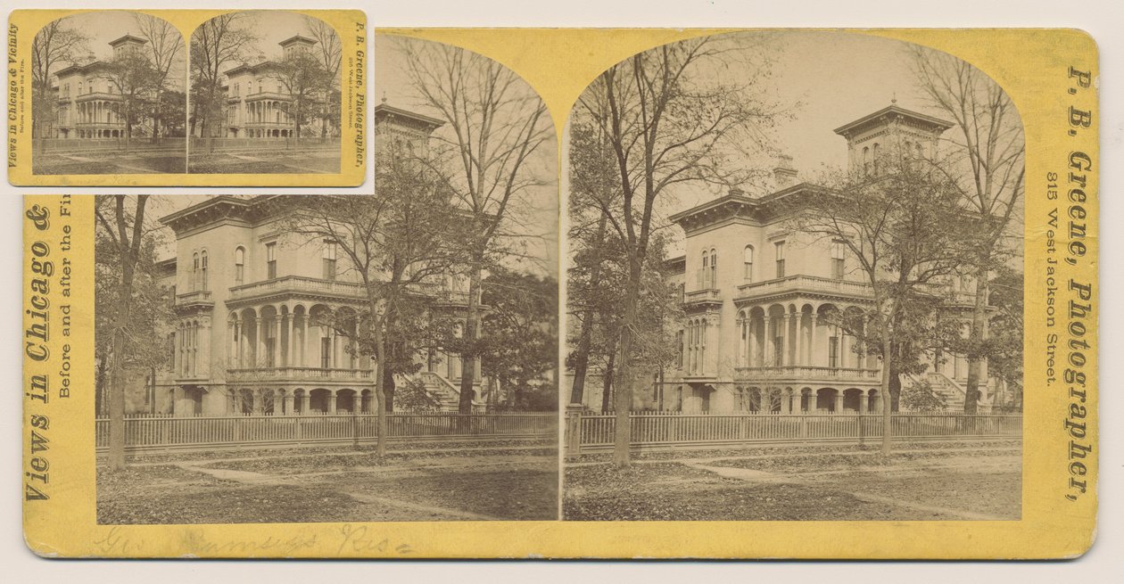 Estereografía del Rumsey House antes del incendio de Chicago de 1871, 1871 de P.B. Greene