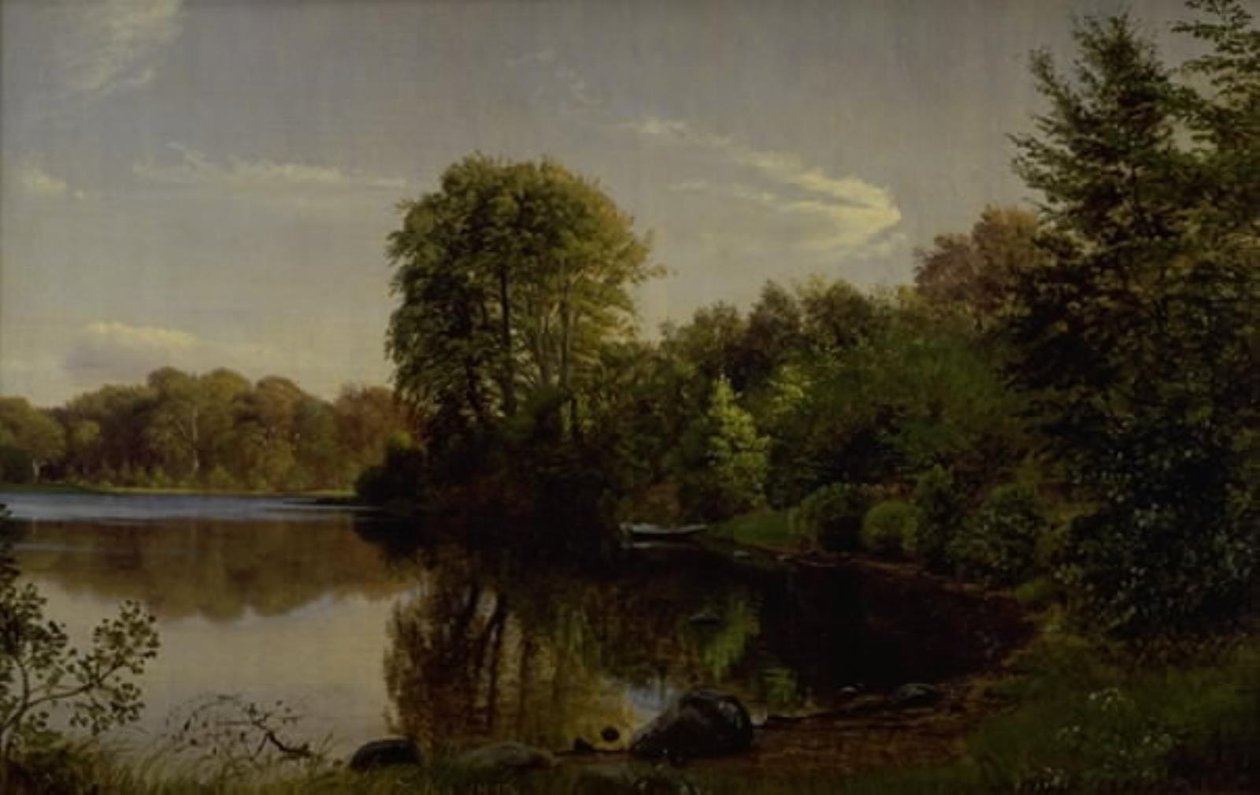 Tarde en el estanque de Bondedammen en Hellebæk de P.C. Skovgaard