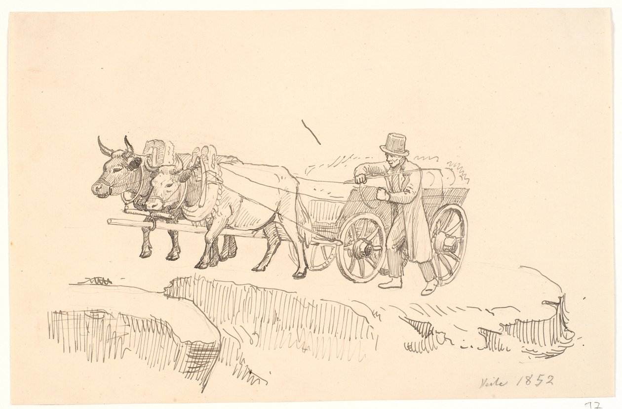 Un campesino caminando junto a su carro de bueyes de P.C. Skovgaard